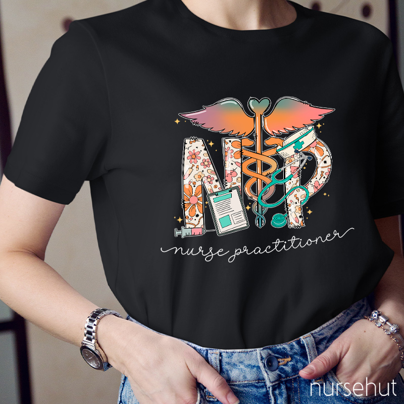 Floral Nurse Practitioner Caduceus Nurse T-Shirt