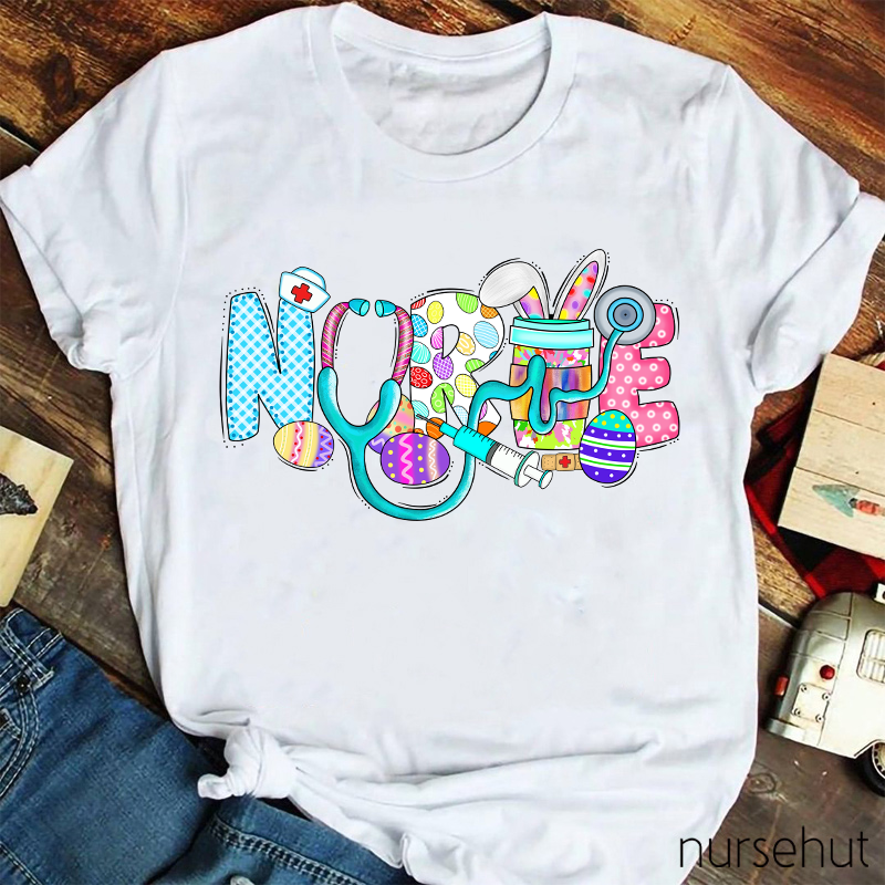 Rich Pattern Bunny Ear Nurse T-Shirt