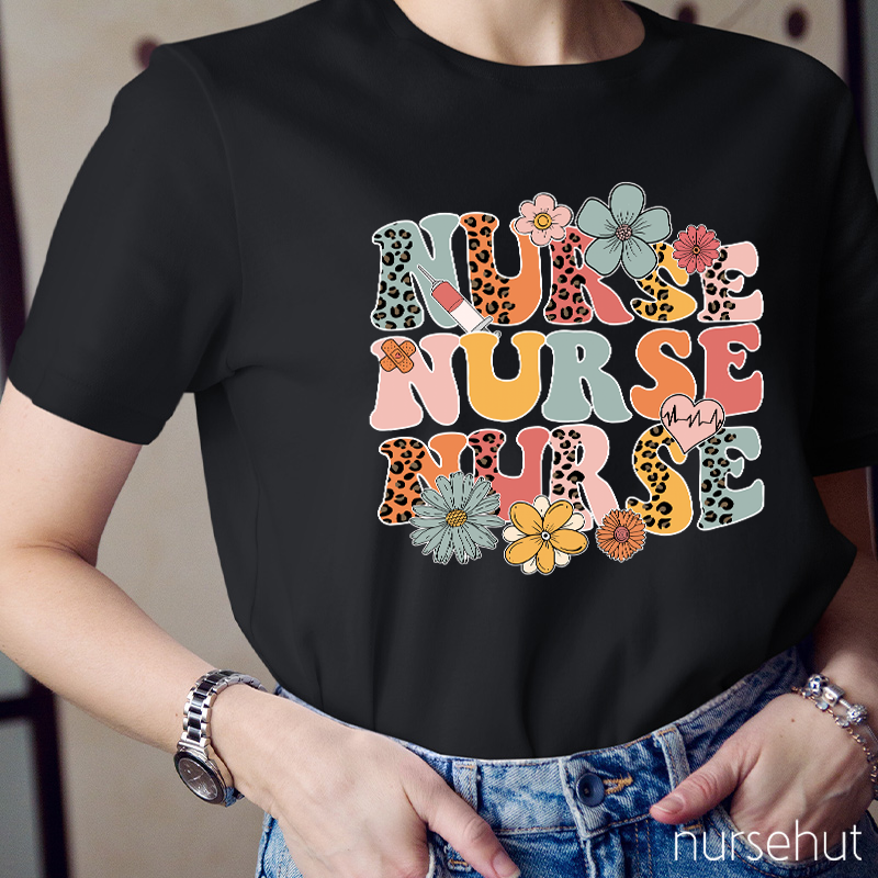 Spring Half-Leopard Nurse T-Shirt