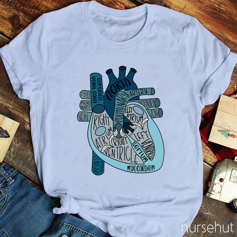Blue Anatomical Heart Nurse T-Shirt