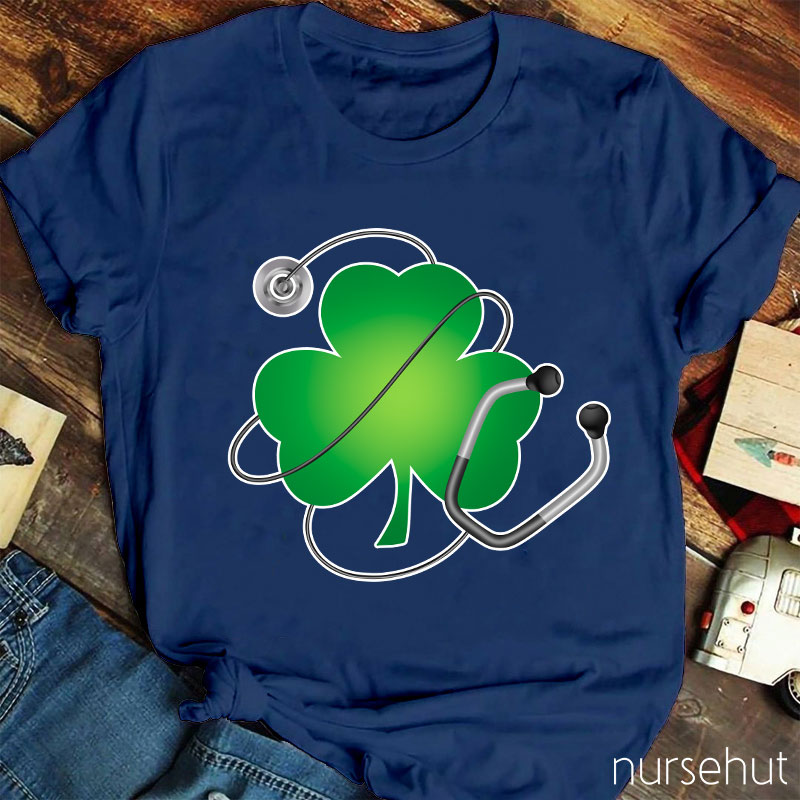 Four Leaf Clover With Stethoscope Nurse T-Shirt