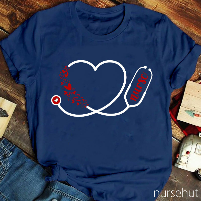 Personalized Title Heart-Shaped Stethoscope Nurse T-Shirt