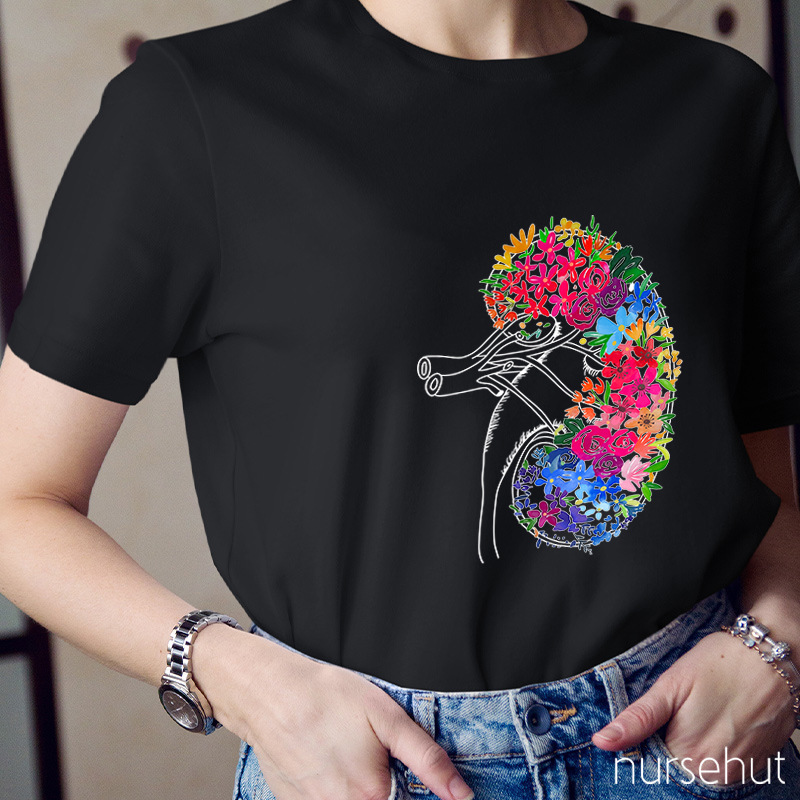 Anatomical Kidney Floral  Nurse T-Shirt