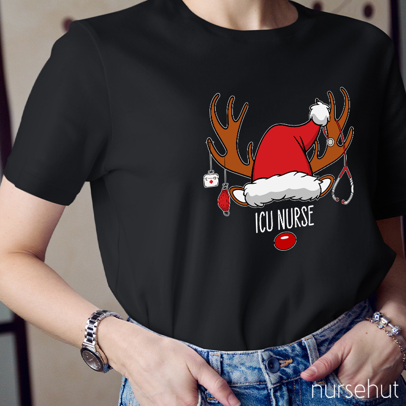 Personalized Christmas Reindeer Nurse T-Shirt