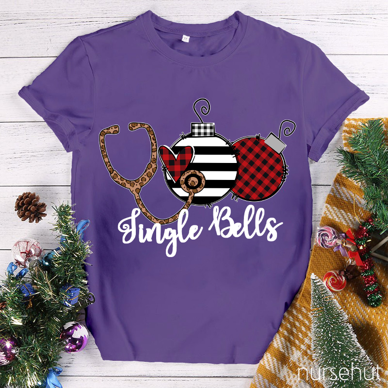 Jingle Bells Leopard Sthethoscope Nurse T-Shirt