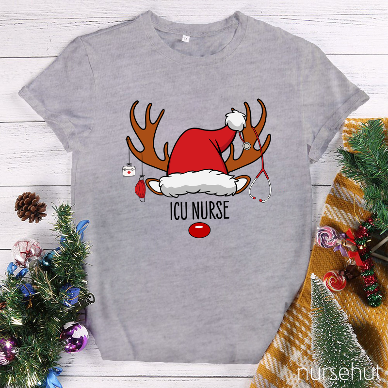 Personalized Christmas Reindeer Nurse T-Shirt