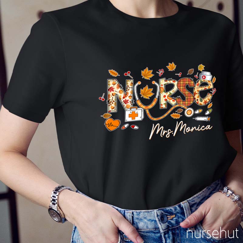 Personalized Name Happy Fall Nurse T-Shirt
