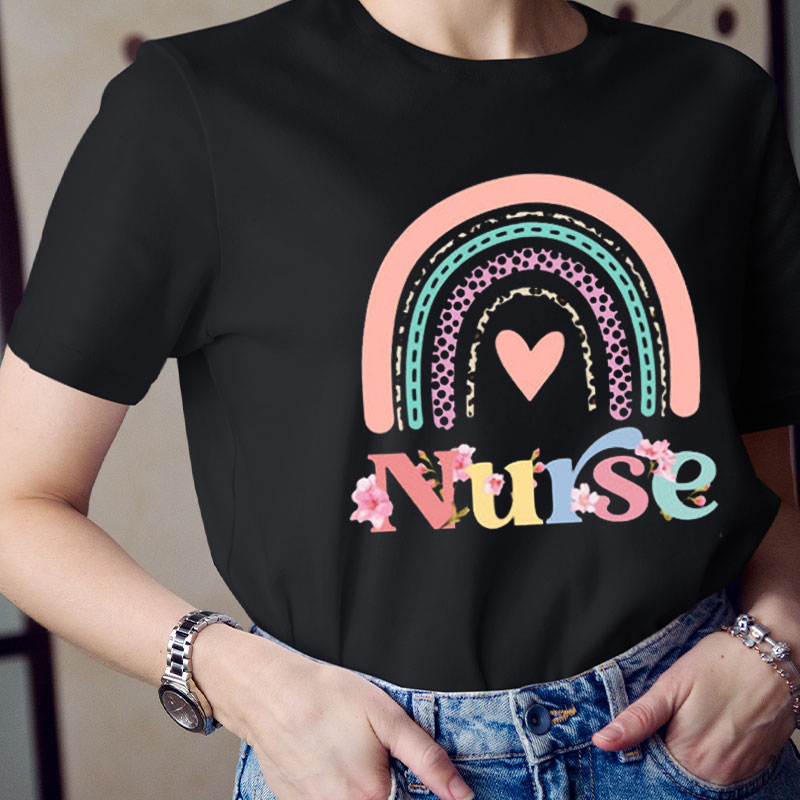 Nurse Flower Rainbow T-Shirt