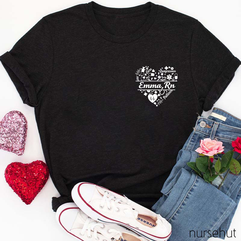 Personalized Name And Department Heart Nurse T-Shirt