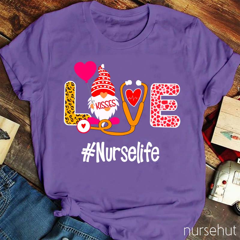 Love Gnome Stethoscope Heart Nurselife Nurse T-Shirt