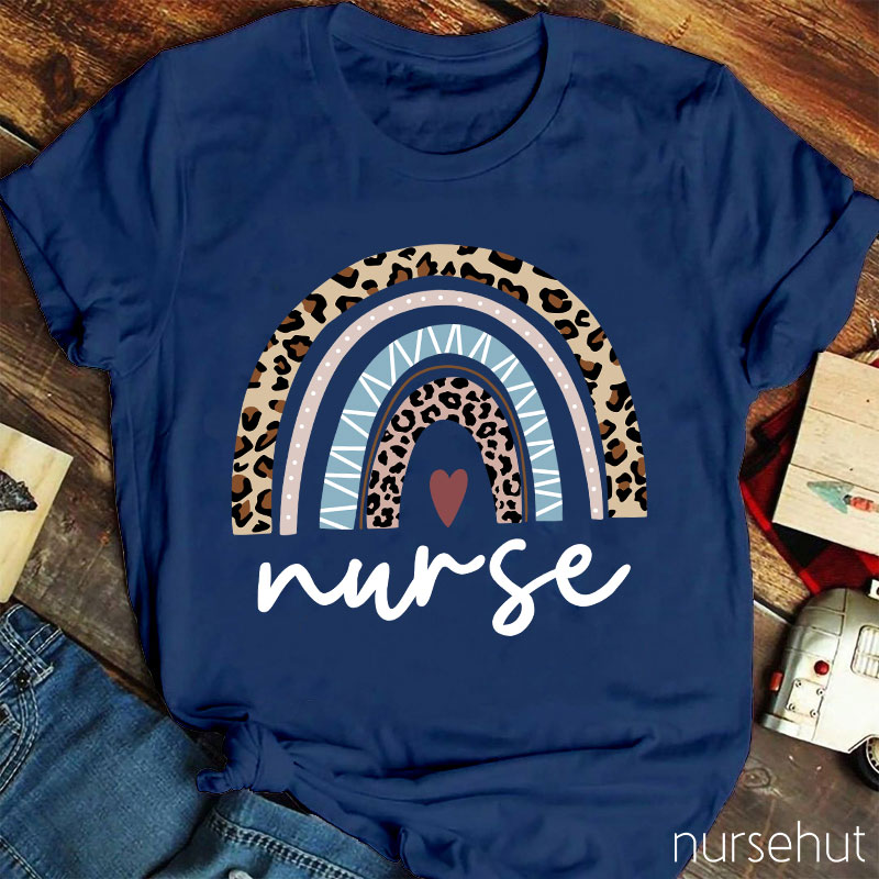 Leopard Rainbow Nures Heart Nurse T-Shirt