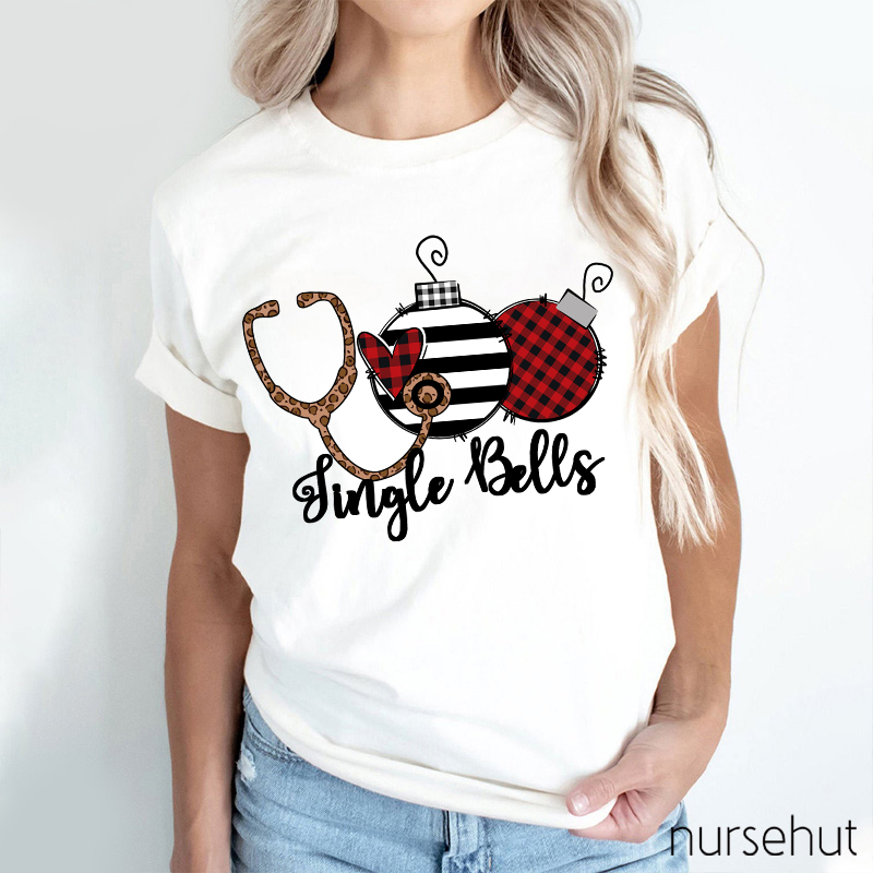 Jingle Bells Leopard Sthethoscope Nurse T-Shirt