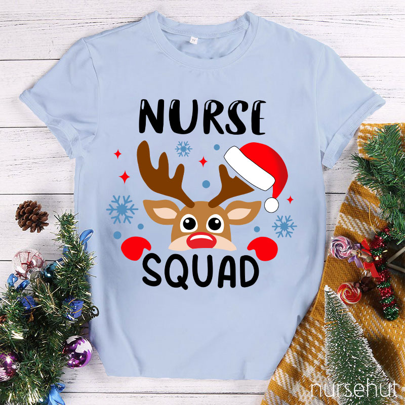 Christmas Reindeer Nurse Squad Snowflakes Nurse T-Shirt