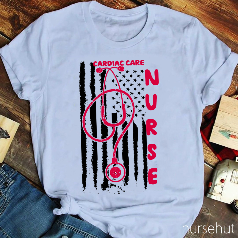 Cardiac Care Nurse Usa National Flag Nurse T-Shirt
