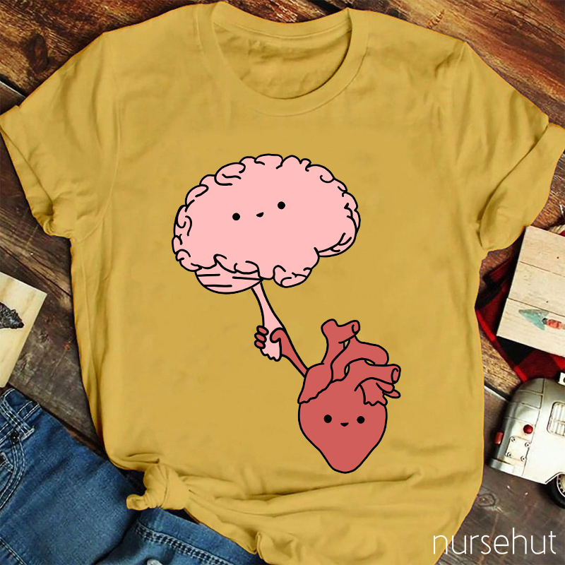 Brain And Heart Hold Hands Nurse T-Shirt