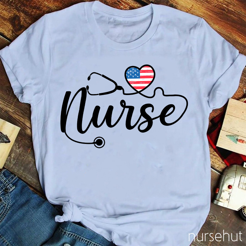 Independence Day Stethoscope And Flag Nurse T-Shirt