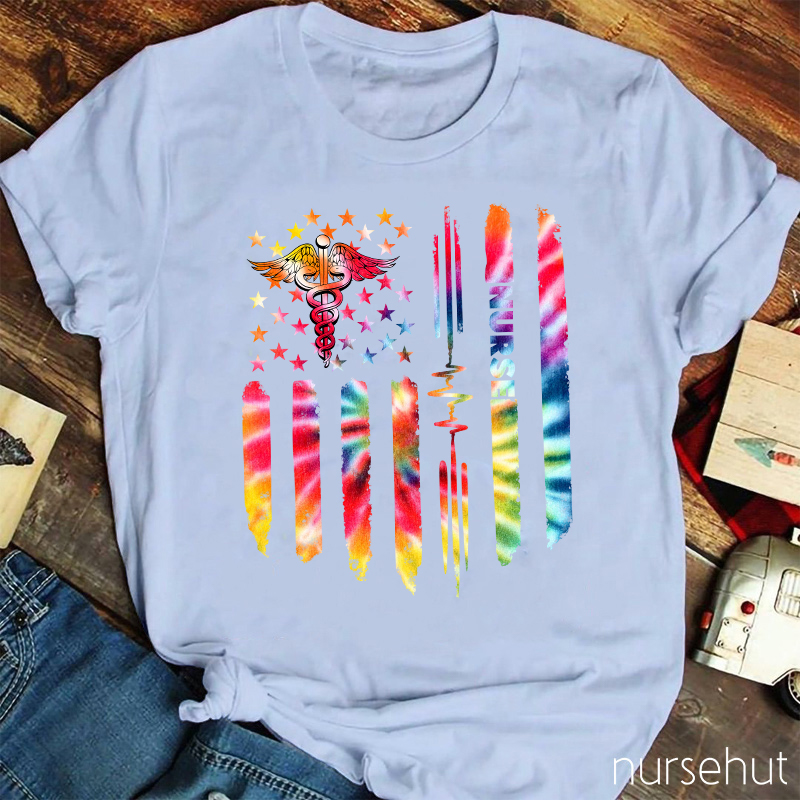 Tie-dye Flag Nurse T-Shirt