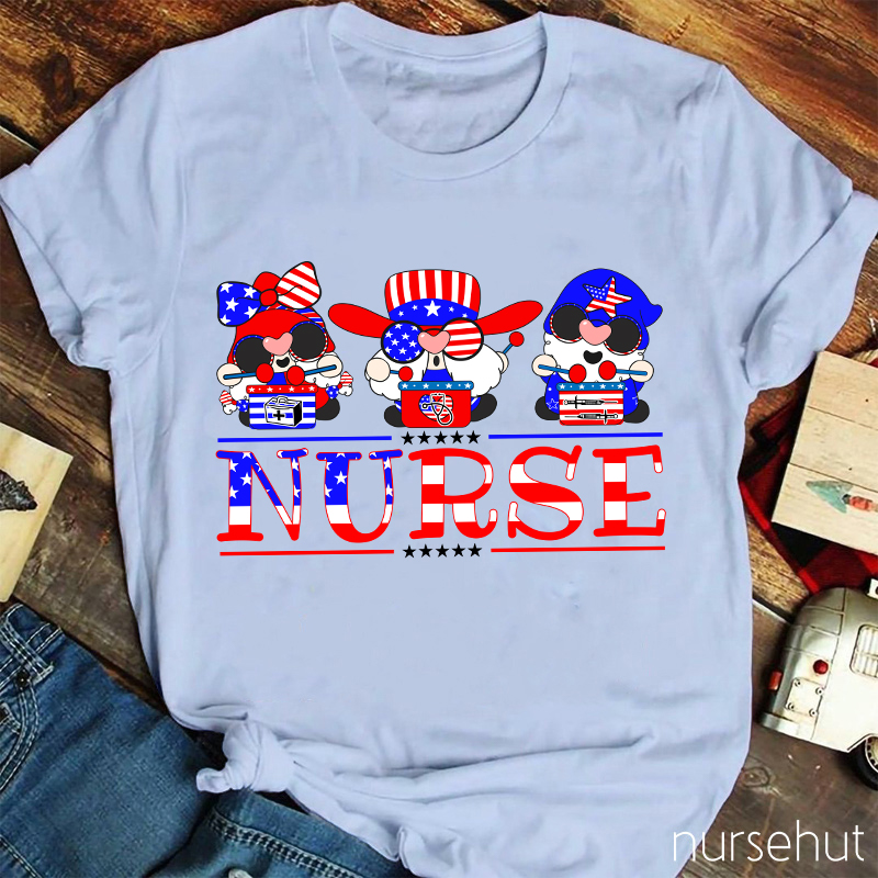 Independent Flag Cartoon Nurse T-Shirt
