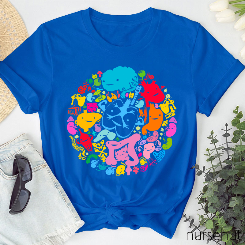 Colorful Cartoon Body Parts Nurse T-Shirt