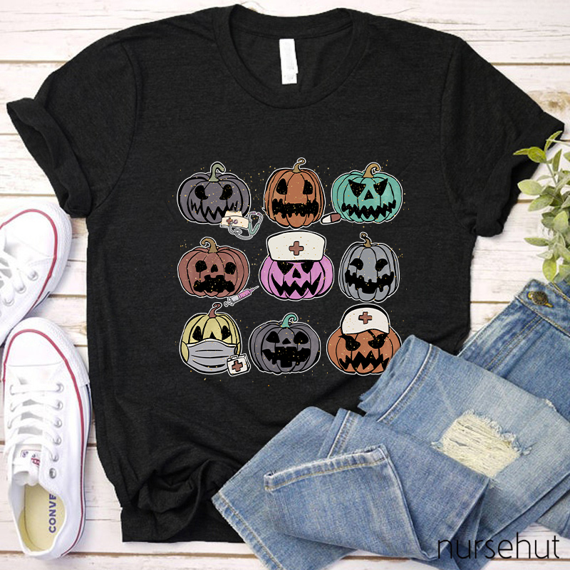 Pumpkins With Various Expressions Nurse T-Shirt