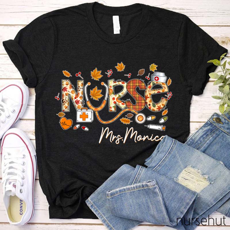 Personalized Name Happy Fall Nurse T-Shirt
