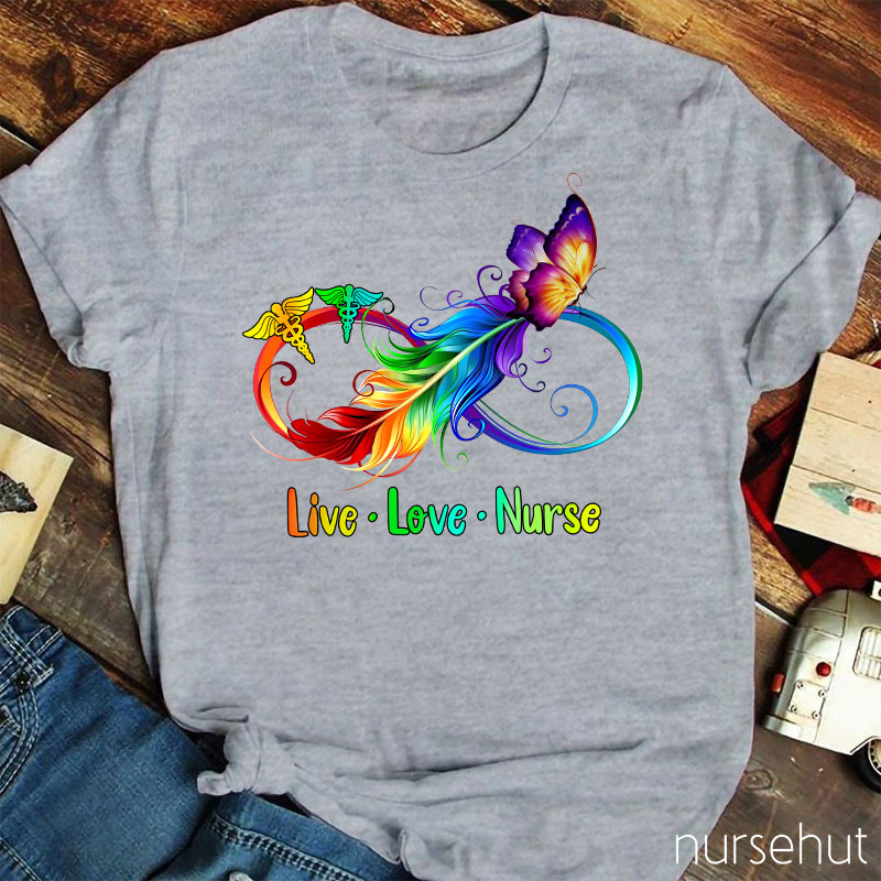 Live Love Colorful Butterfly Nurse T-Shirt