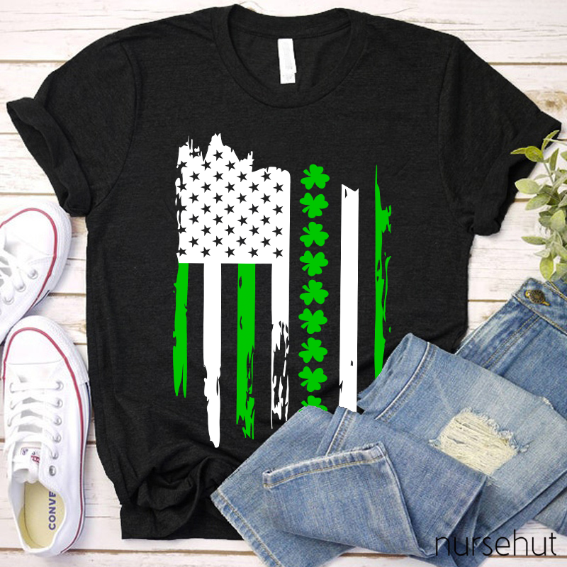 USA National Flag St.Patrick's Day Nurse T-Shirt