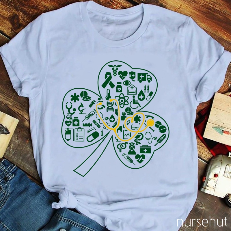 Clover And Gold Stethoscope Nurse T-Shirt