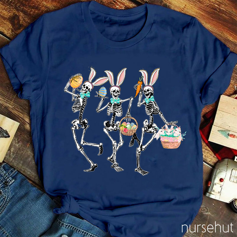 Dancing Bunny Skeleton Easter Nurse T-Shirt