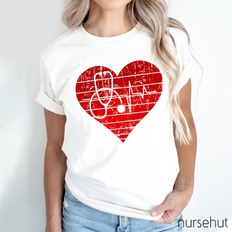 Stethoscope Shadow In Heart Nurse T-Shirt