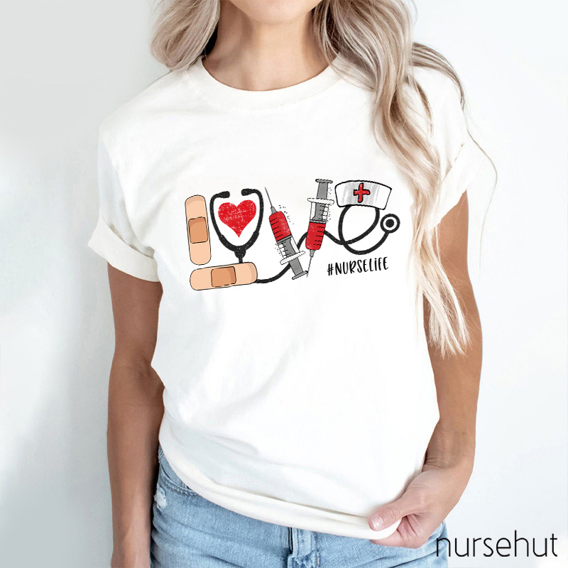 Band-Aid Nurse Cap Stethoscope Heart Nurse T-Shirt