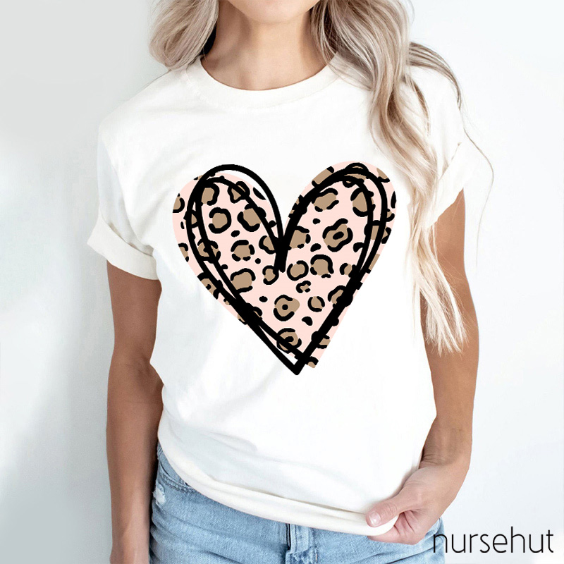 Leopard Print Love Heart Nurse T-Shirt