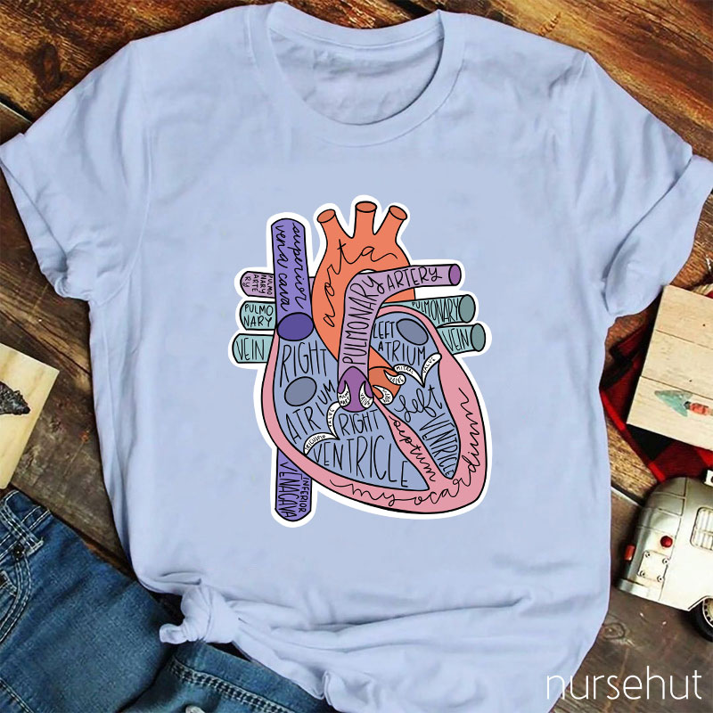 Cartoon Anatomical Heart And Parts Nurse T-Shirt