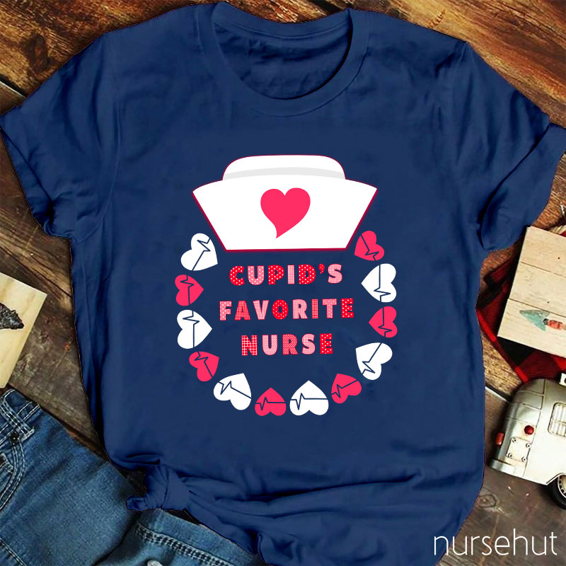 Cupid's Favorite Nurse Pink Heart Nurse T-Shirt