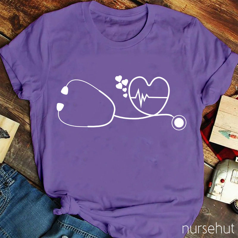 Stethoscope Heart Valentine Nurse T-Shirt