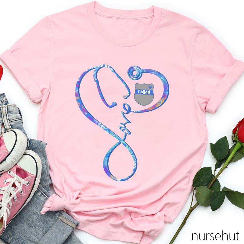 Personalized Love Stethoscope Sheld Nurse T-Shirt