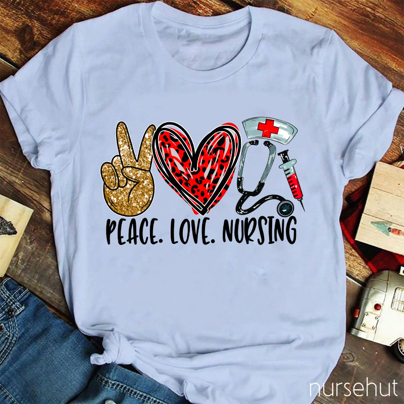 Peace Love Nursing Red Leopard Heart T-Shirt