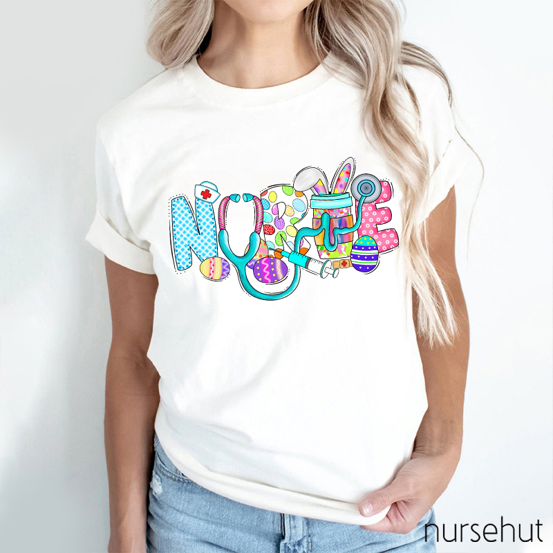Rich Pattern Bunny Ear Nurse T-Shirt