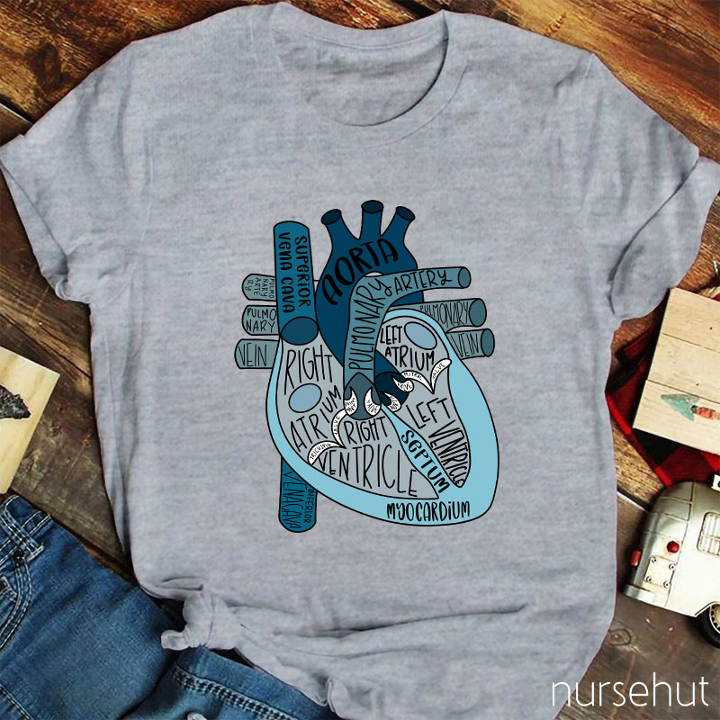 Blue Anatomical Heart Nurse T-Shirt
