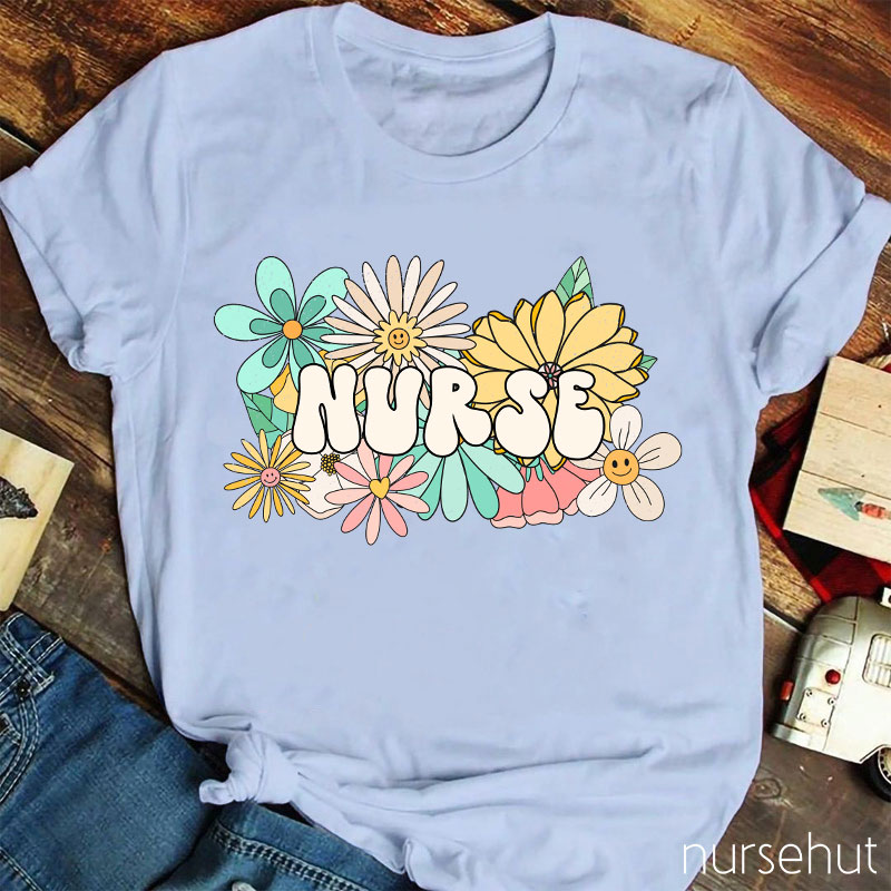 Nurse Surrounded By Flowers Nurse T-Shirt
