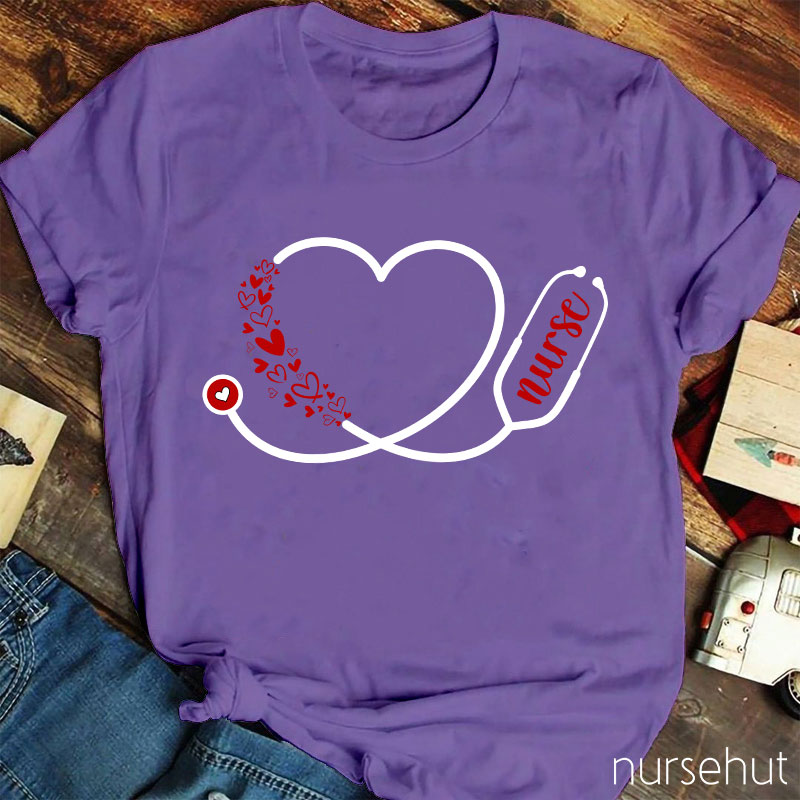 Personalized Title Heart-Shaped Stethoscope Nurse T-Shirt