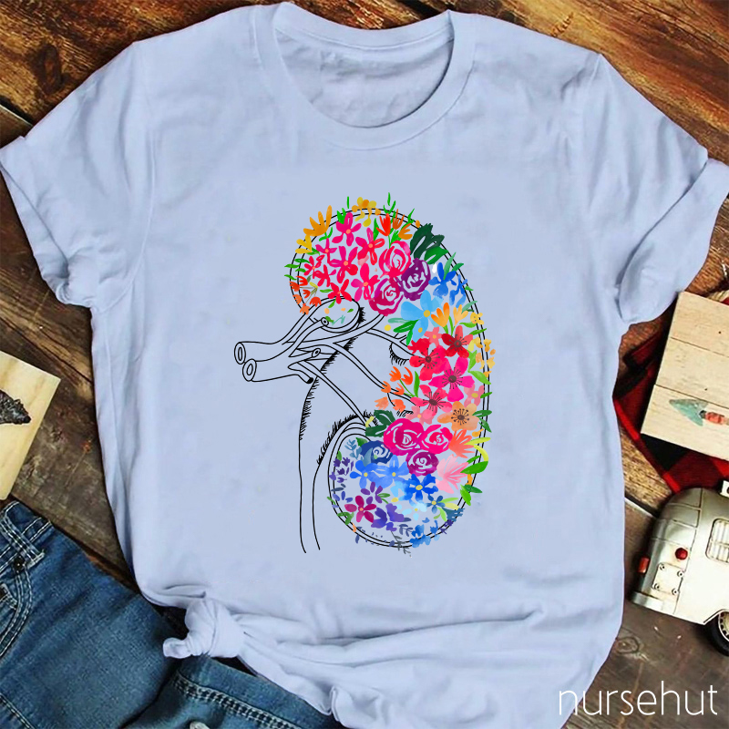 Anatomical Kidney Floral  Nurse T-Shirt