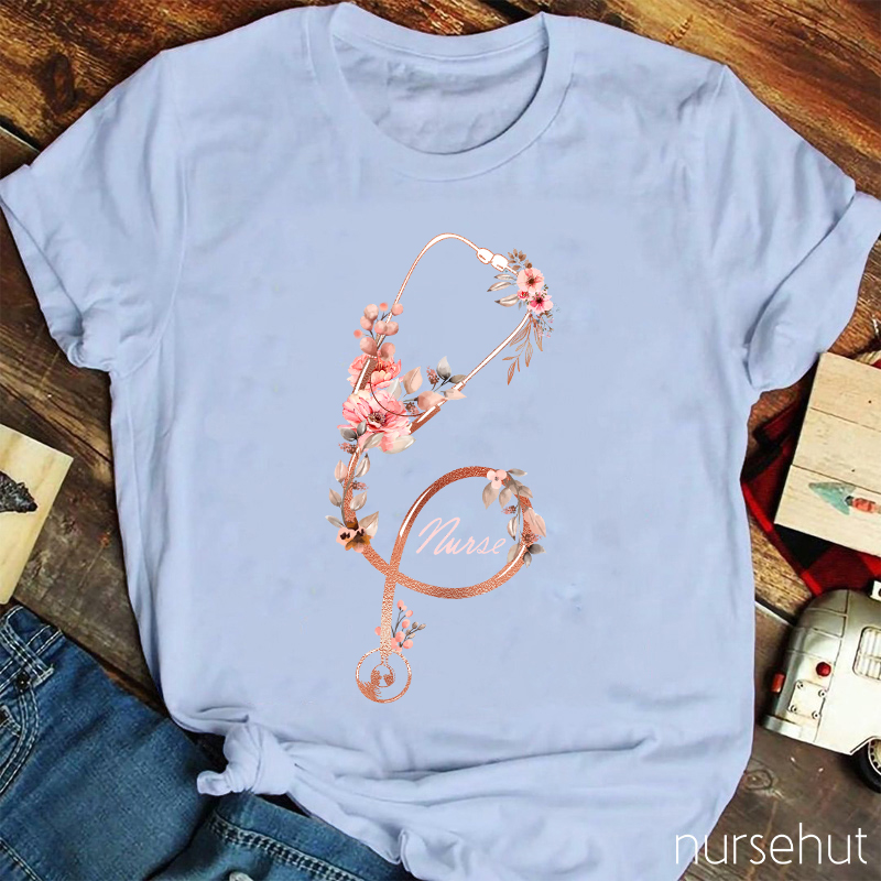 Blooming Flowers Stethoscope Nurse T-Shirt