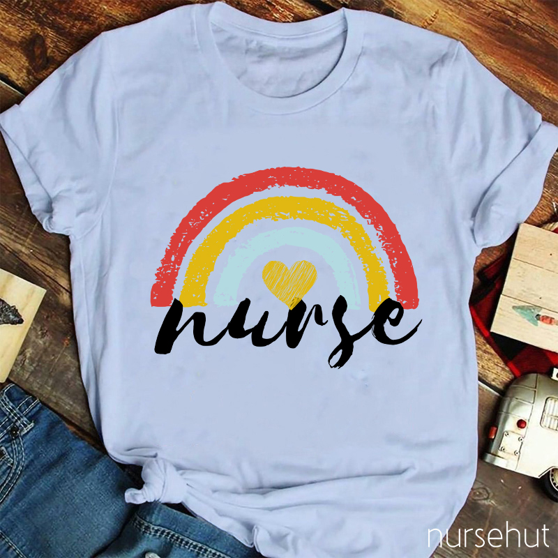 Rainbow And Heart Nurse T-Shirt