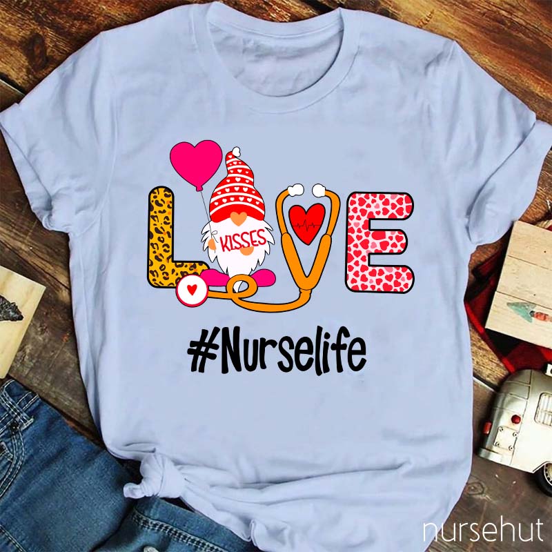 Love Gnome Stethoscope Heart Nurselife Nurse T-Shirt