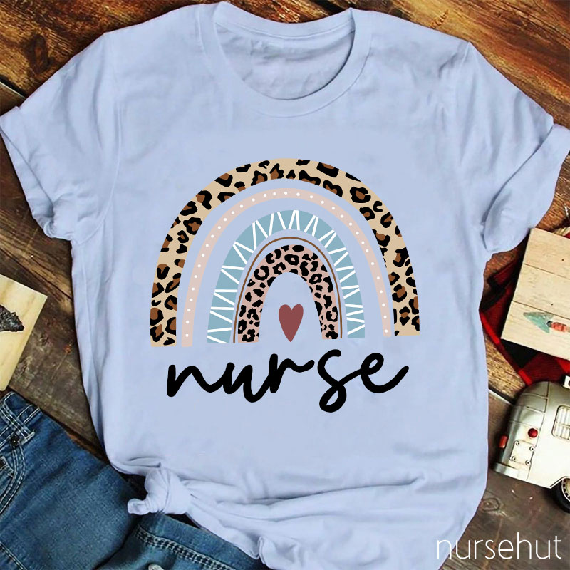 Leopard Rainbow Nures Heart Nurse T-Shirt