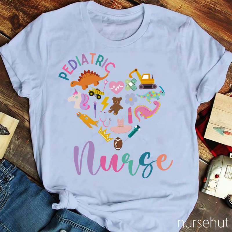 Cartoon Dinosaur Pediatric Nurse T-Shirt