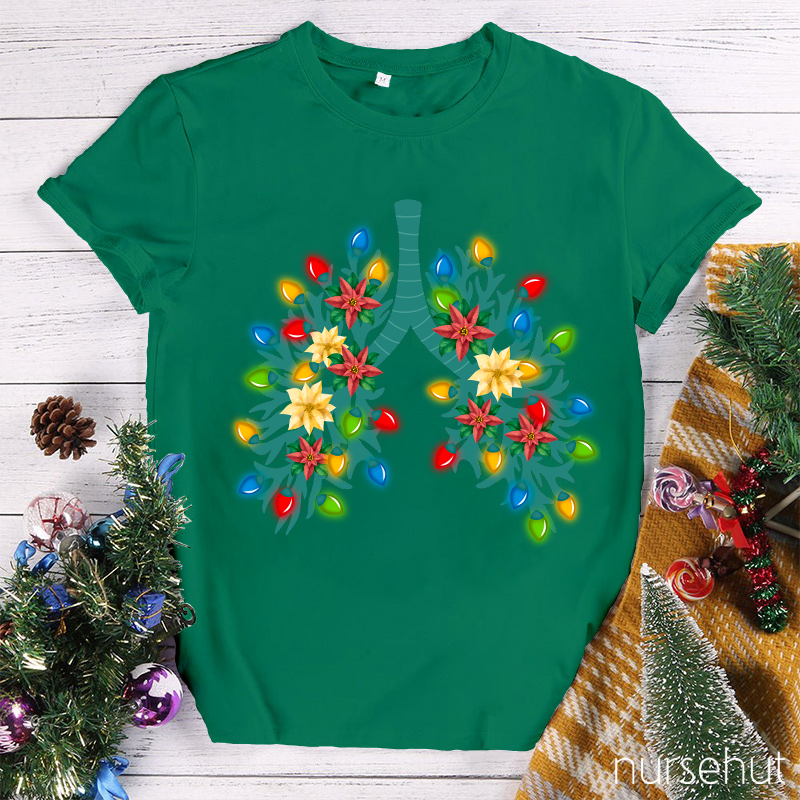 Christmas Lung Flower Tree Lights Nurse T-Shirt