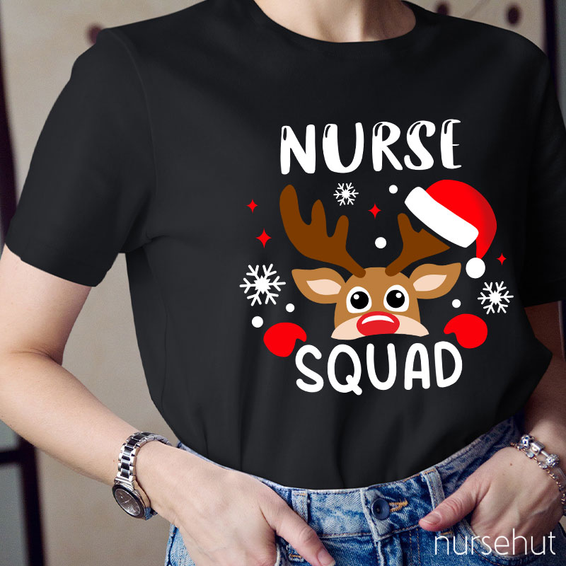 Christmas Reindeer Nurse Squad Snowflakes Nurse T-Shirt