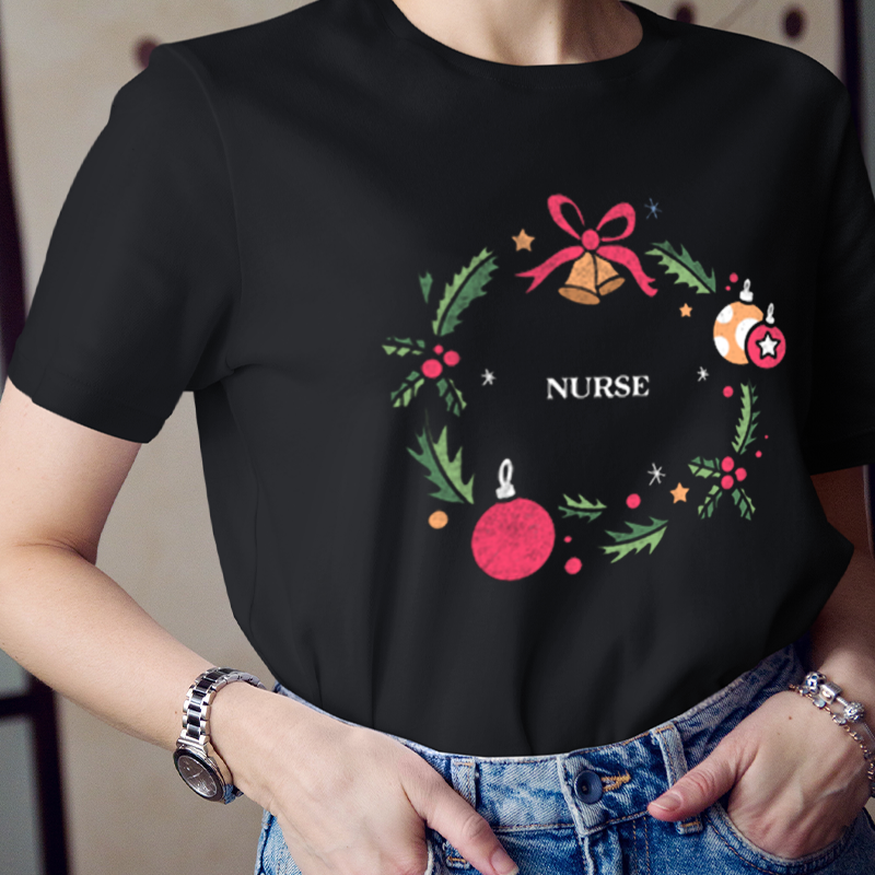 Nurse Christmas Wreath Nurse T-Shirt